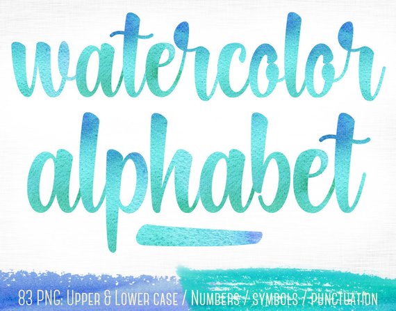 570x447 Watercolor Font Clipart Blue Watercolor Alphabet Clipart Etsy