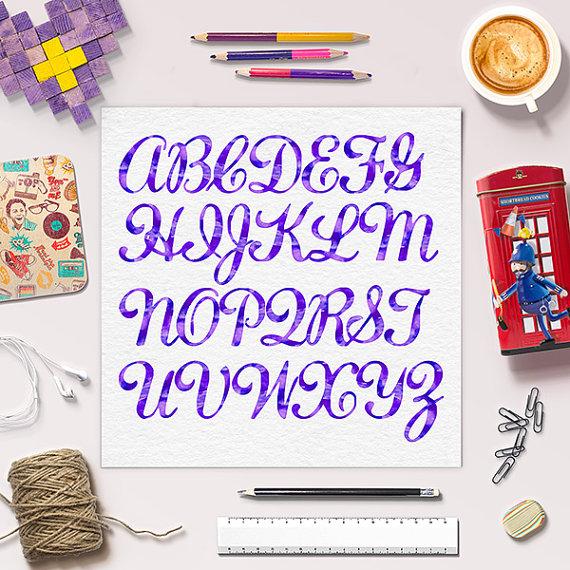 570x570 Limited Edition Violet Watercolor Alphabet Calligraphy Font