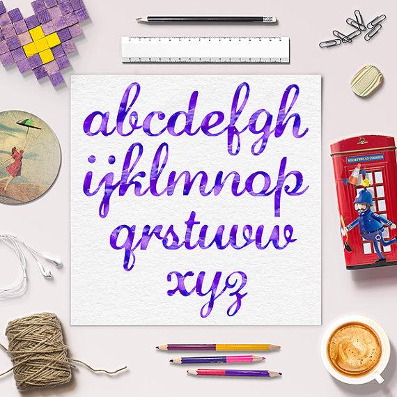 570x570 Limited Edition Violet Watercolor Alphabet Calligraphy Font