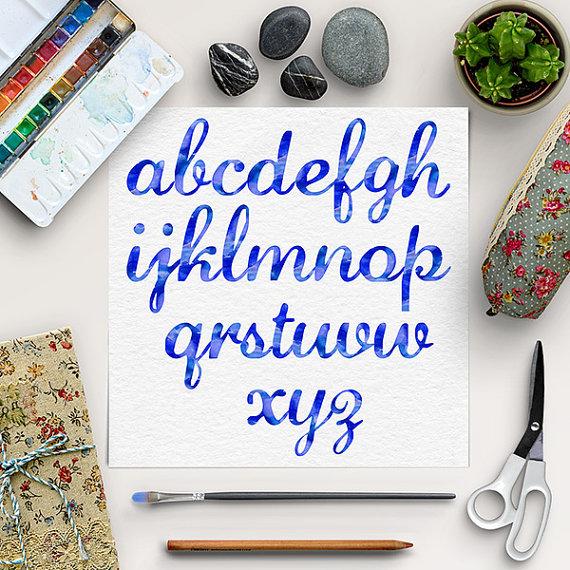 570x570 Buy5for8, Watercolor Alphabet, Blue Font Clip Art, Hand Paint