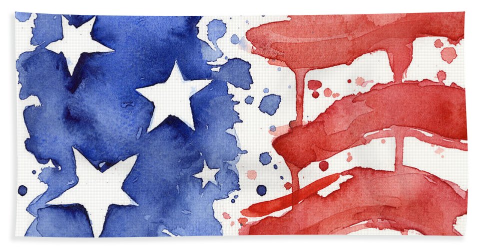 967x500 American Flag Watercolor Painting Beach Towel For Sale By Olga