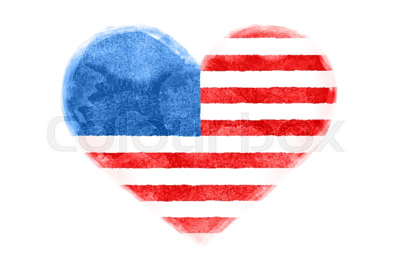 800x533 Poster Of Watercolor Heart Shape United State Of America Flag. I