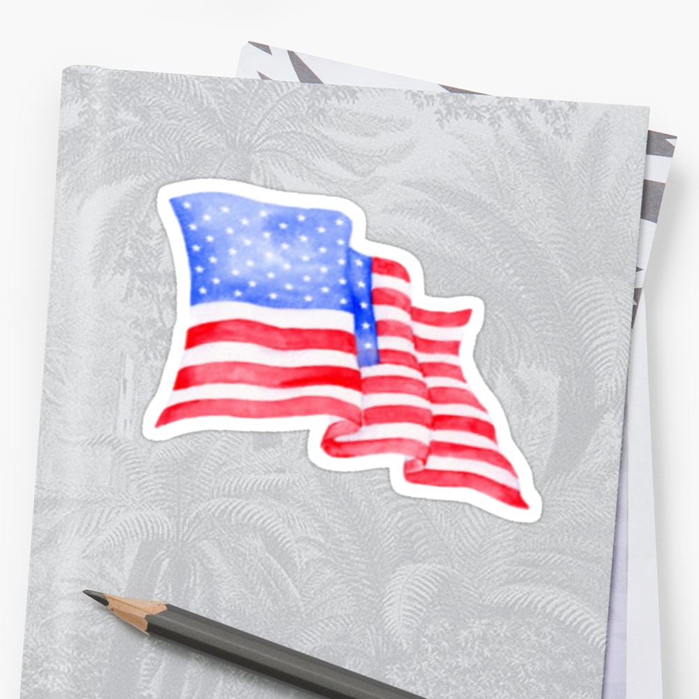 1000x1000 Watercolor Waving American Flag Stickers By Jackie Sullivan