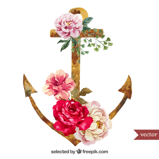 626x626 Watercolor Rusty Anchor With Flowers Vector Free Download