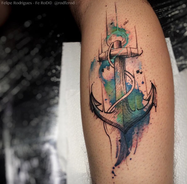 595x587 Watercolor Anchor Tattoo Design