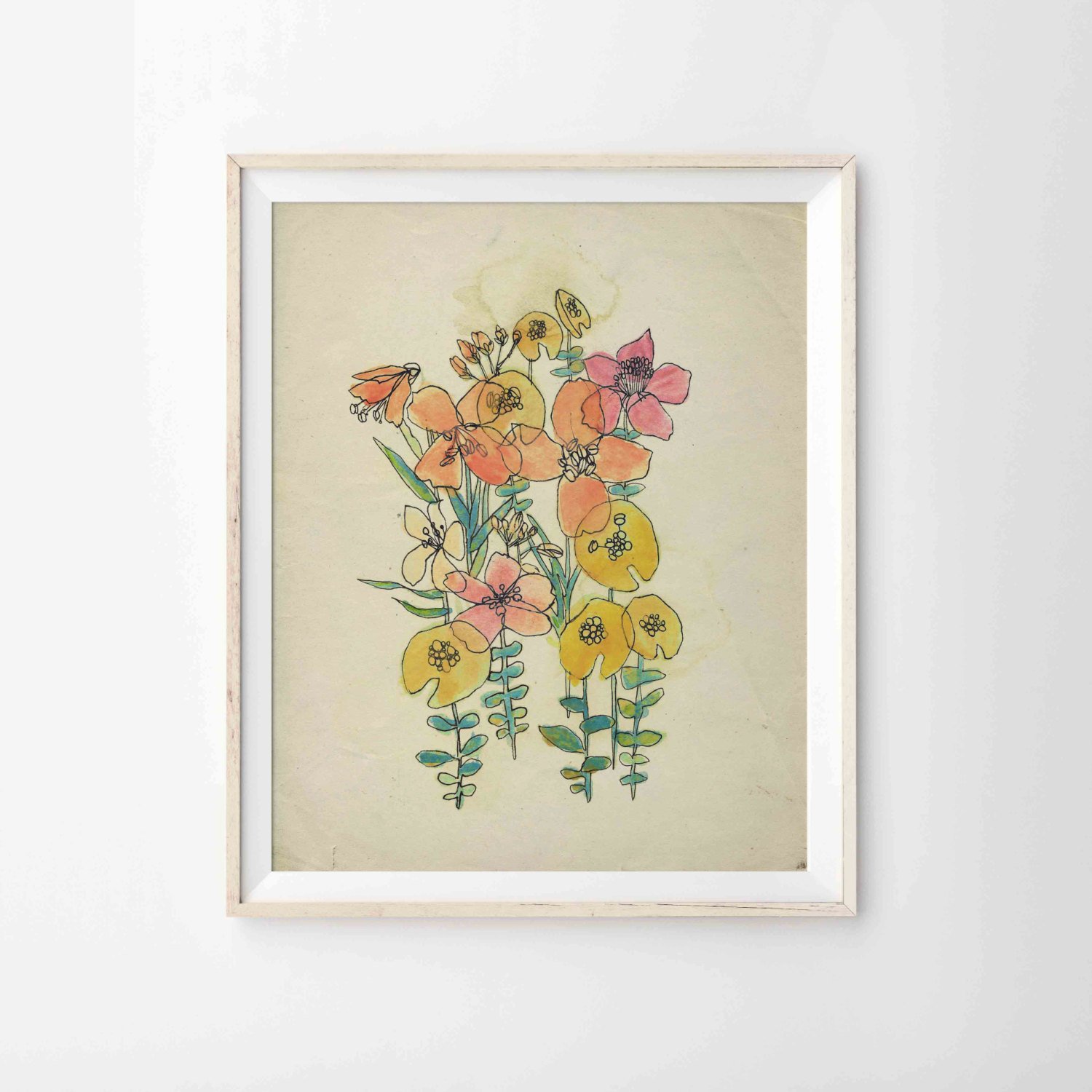 1500x1500 Watercolor And Ink Flowers Archival Print Modern Bohemian Etsy