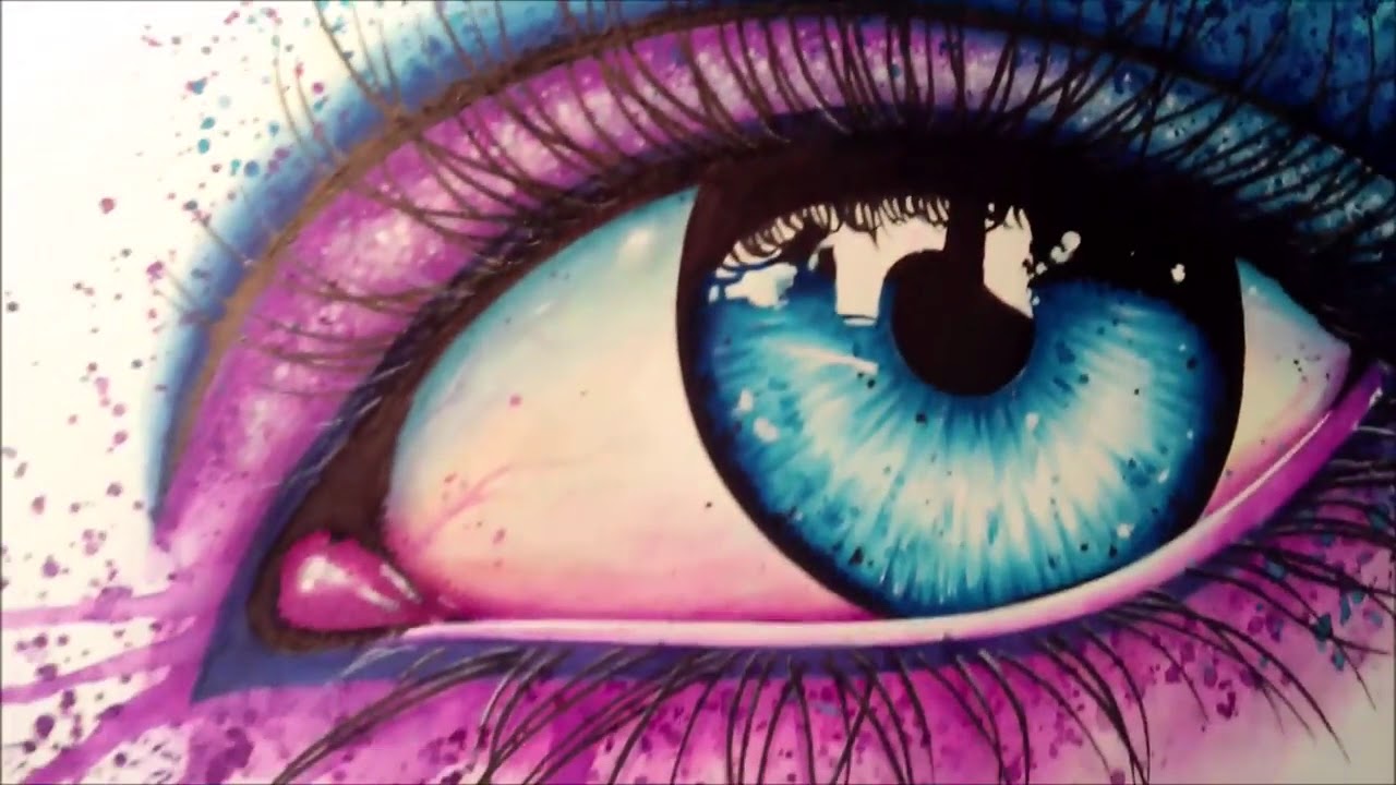 1280x720 Semi Realistic Eye Watercolor And Marker Painting Time Lapse