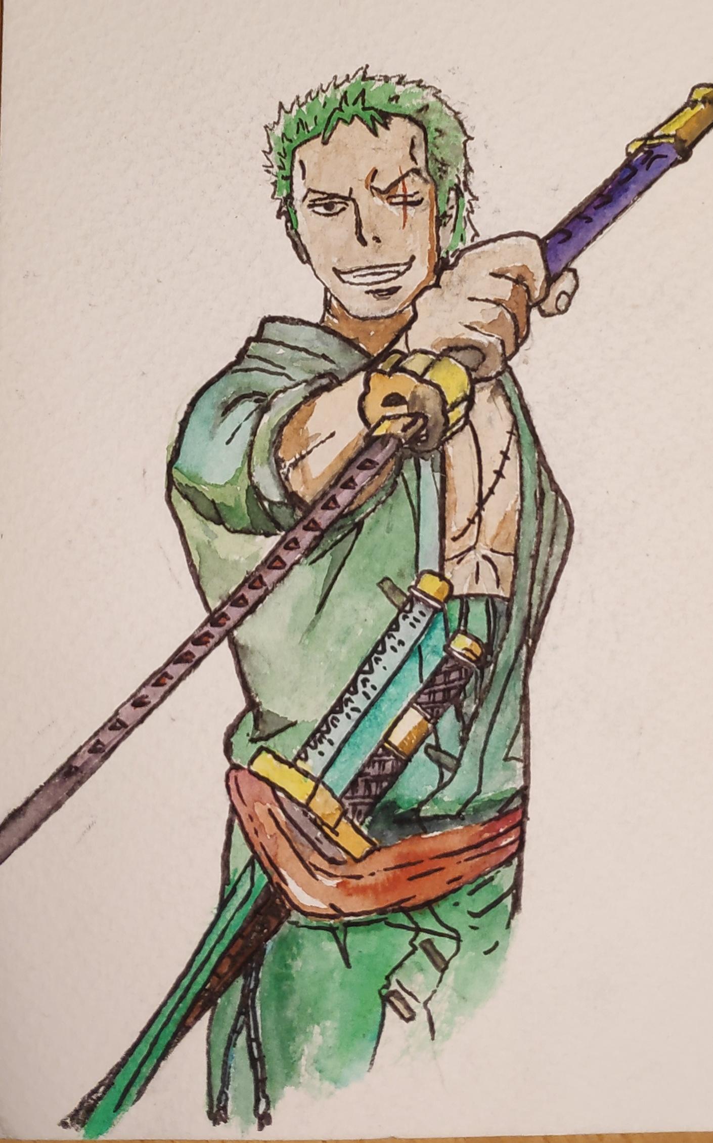 1410x2259 Zoro, 15x24 Cm , Watercolor And Marker Onepiece