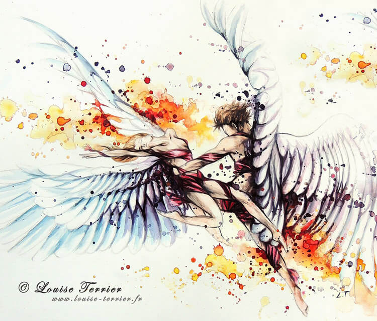 750x640 Angels Watercolor Painting By Louise Terrier No. 632