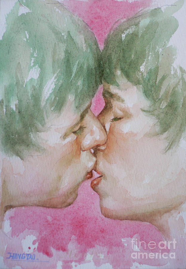 623x900 Original Watercolor Angel Of Kiss On Paper 16 12 5 Painting By