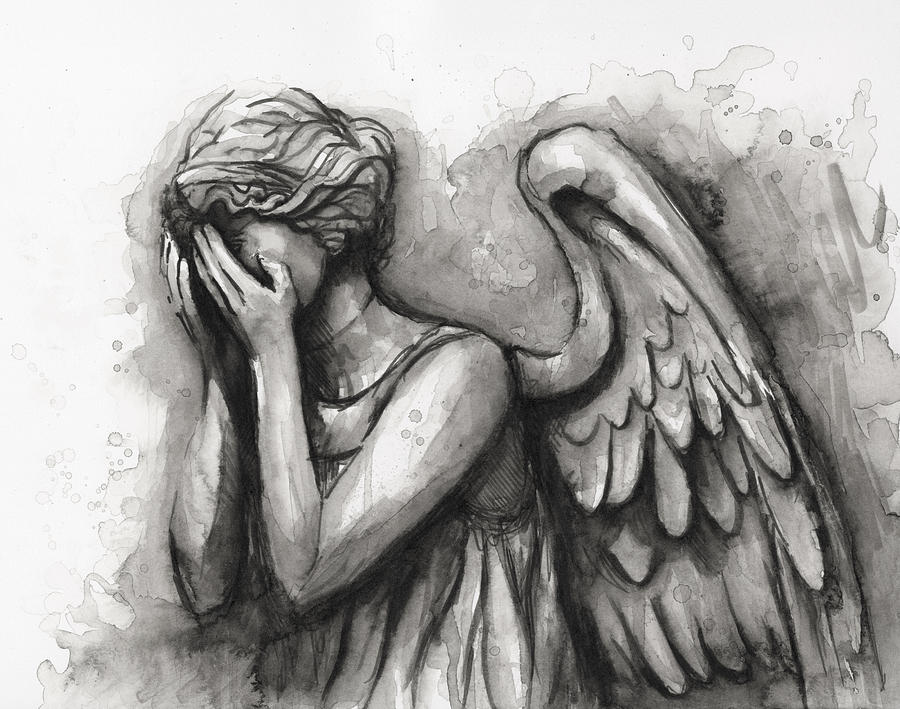 900x709 Weeping Angel Watercolor Painting By Olga Shvartsur