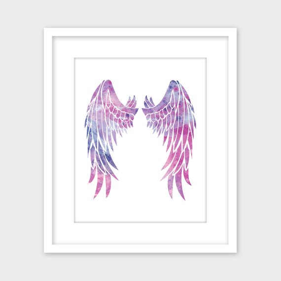 570x570 Angel Wings Watercolor Wall Art Print Printable Etsy