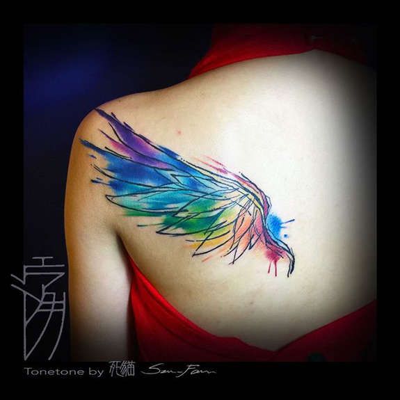 575x575 Good And Evil Angel Wings Tattoos (2