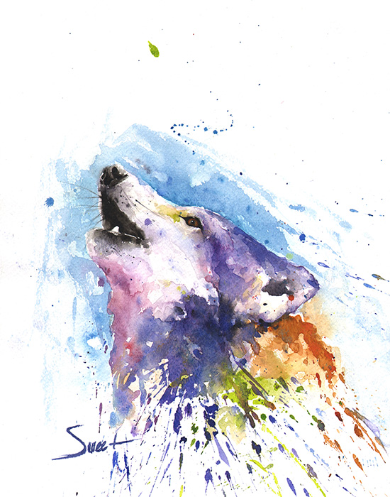 550x700 Wolf Watercolor Print Watercolor Animal Paintings