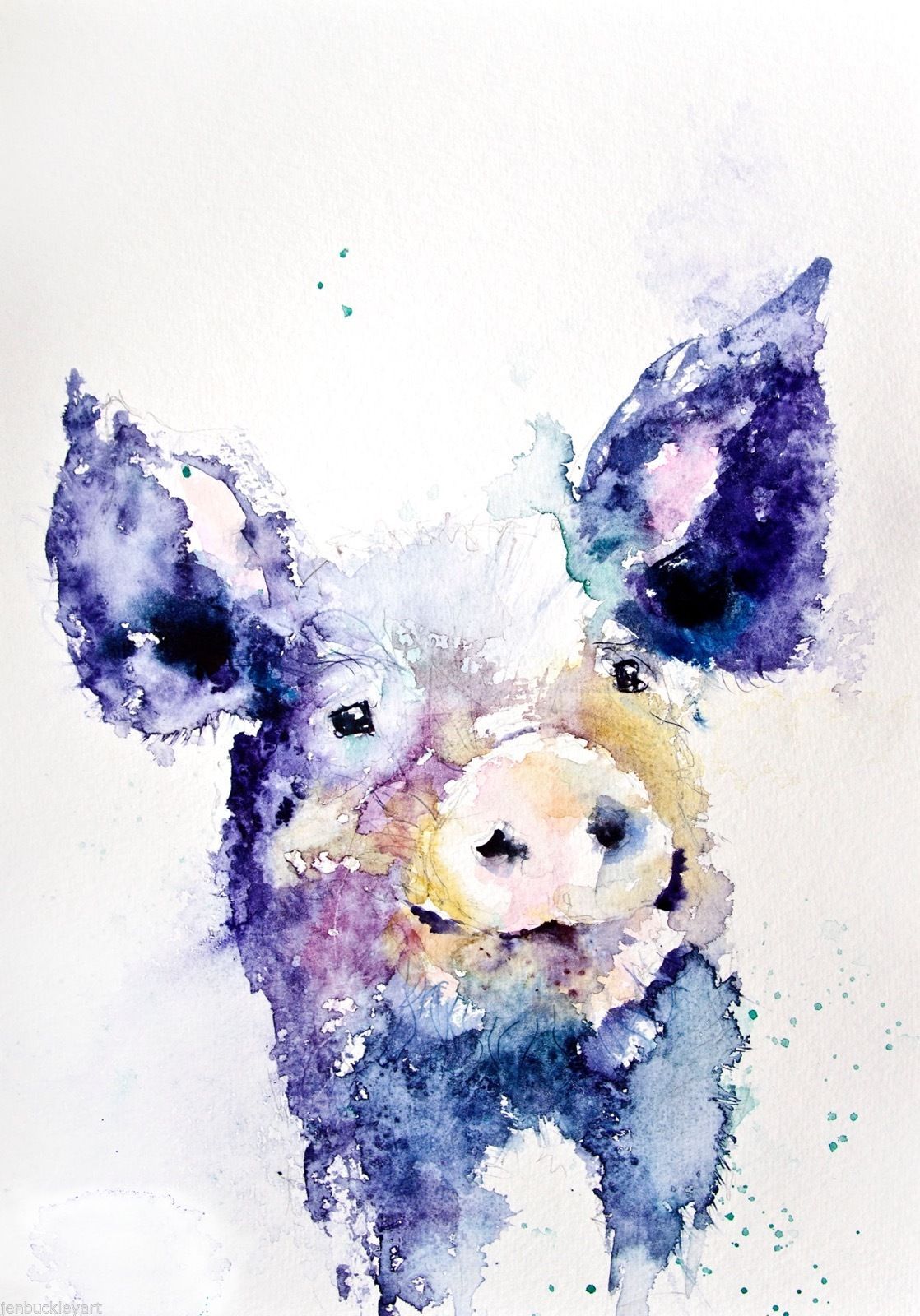 1118x1600 Jen Buckley Contemporary Hairy Pig Watercolour Painting Large A3