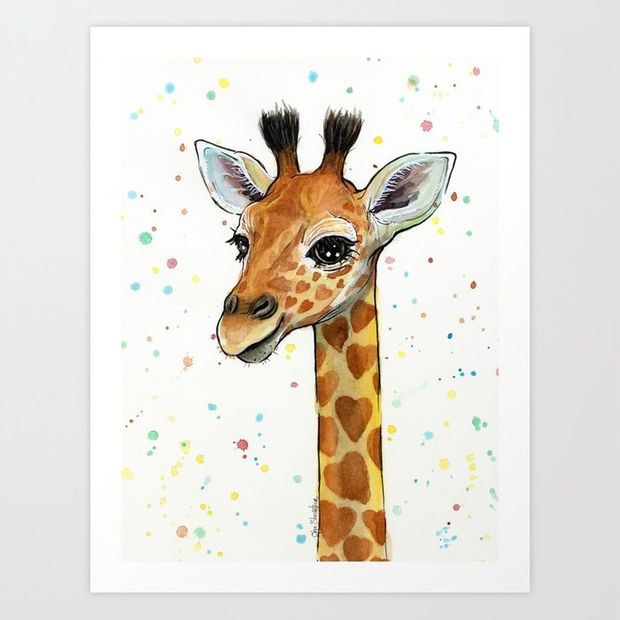 700x700 Baby Giraffe Nursery Print Watercolor Animal Portrait Hearts Art
