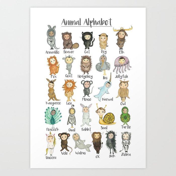 700x700 Watercolor Animal Alphabet Art Print By Pocketfolk Society6