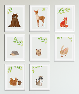252x300 Woodland Watercolour Animal Prints For Nursery Boys Girls
