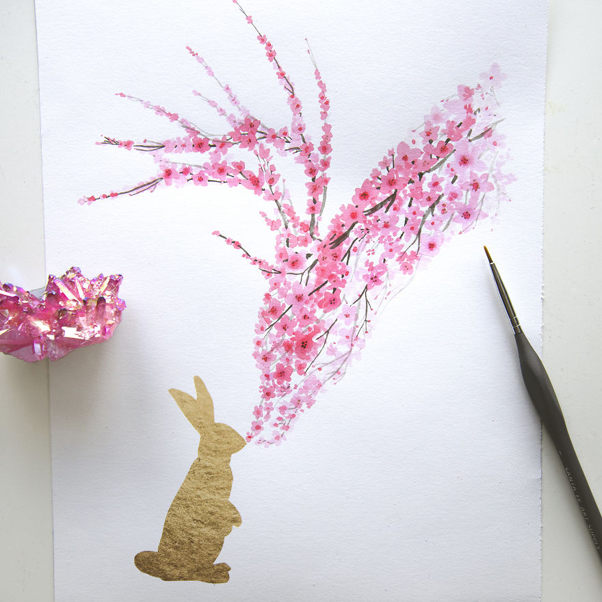 880x880 Enchanting Animal Silhouettes Shaped With Painted Cherry Blossoms