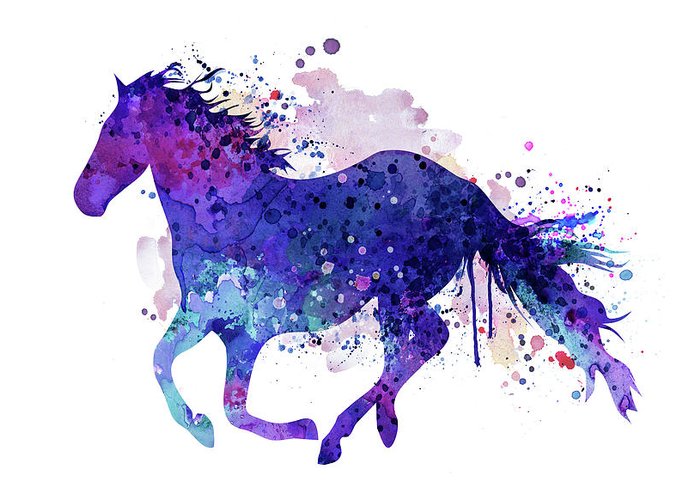 700x500 Running Horse Watercolor Silhouette Greeting Card For Sale By