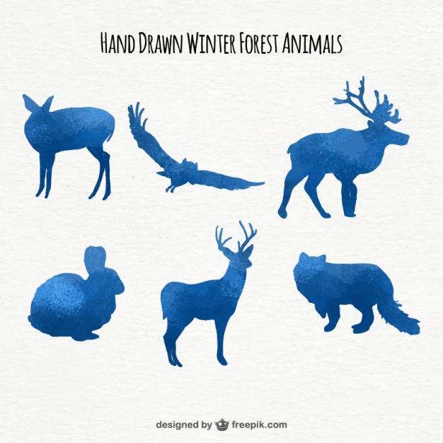 626x626 Set Of Watercolor Animal Blue Color Silhouettes Vector Free Download