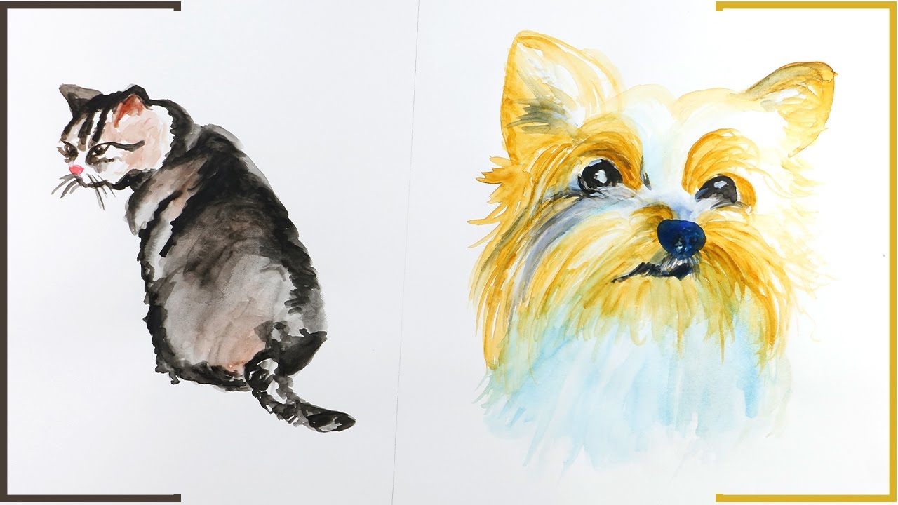 1280x720 Watercolor Painting How To Draw Dog Amp Cat With Watercolor