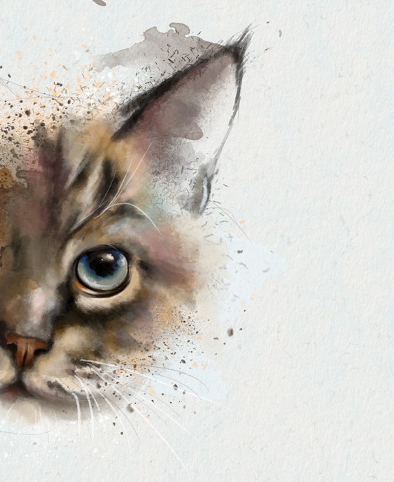 573x700 Watercolor Animals. Watercolor Portrait Of A Cat, Half Quizzically