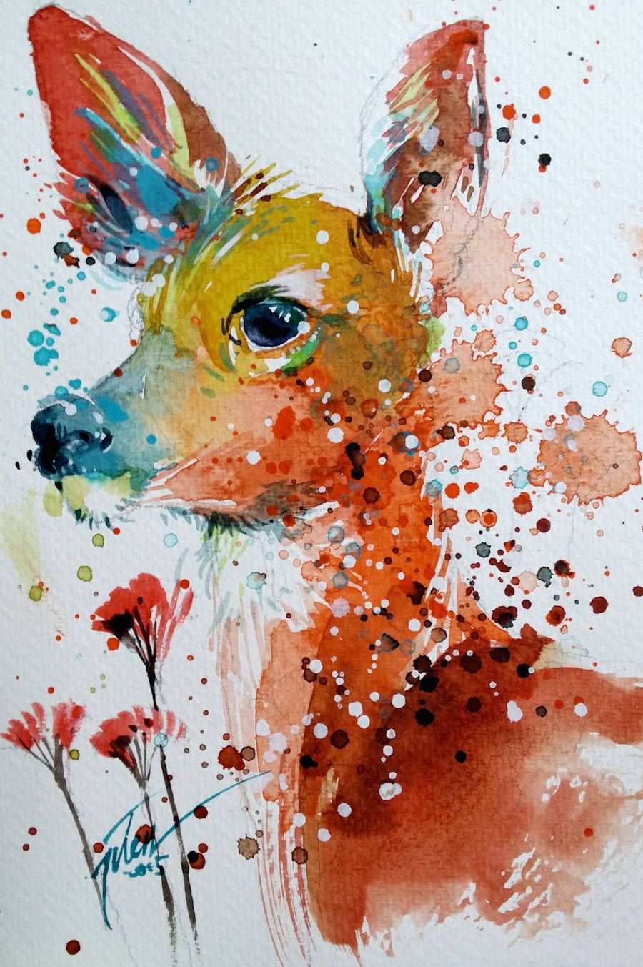 900x1353 Watercolour Paintings Elegant Colorful Splashed Watercolor Animals