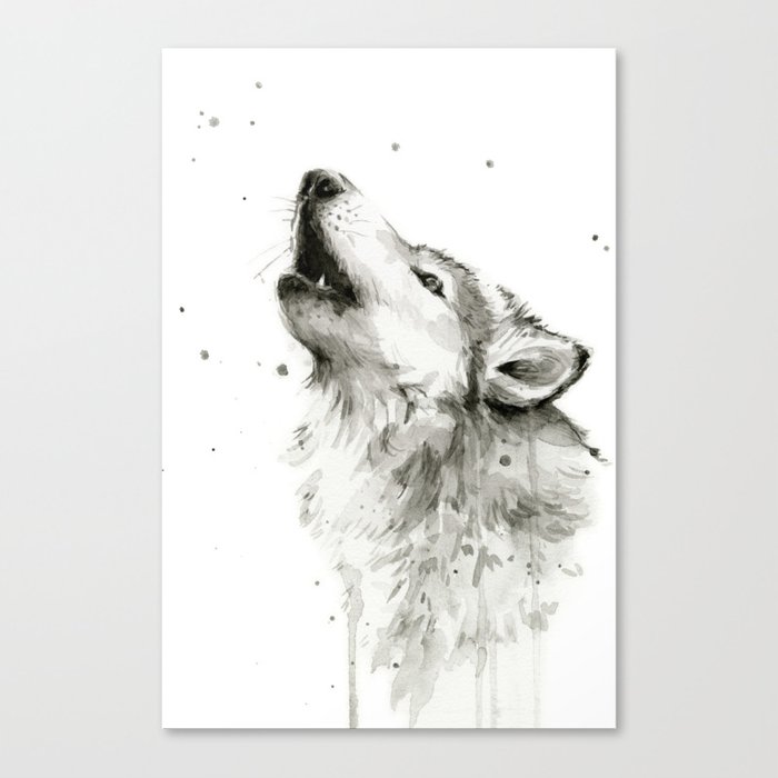700x700 Wolf Howling Watercolor Animals Painting Black And White Canvas