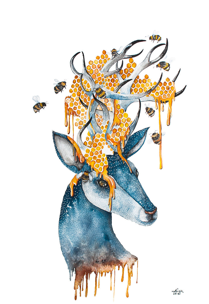 880x1278 Watercolor And Ink Paintings Of Animals Bored Panda