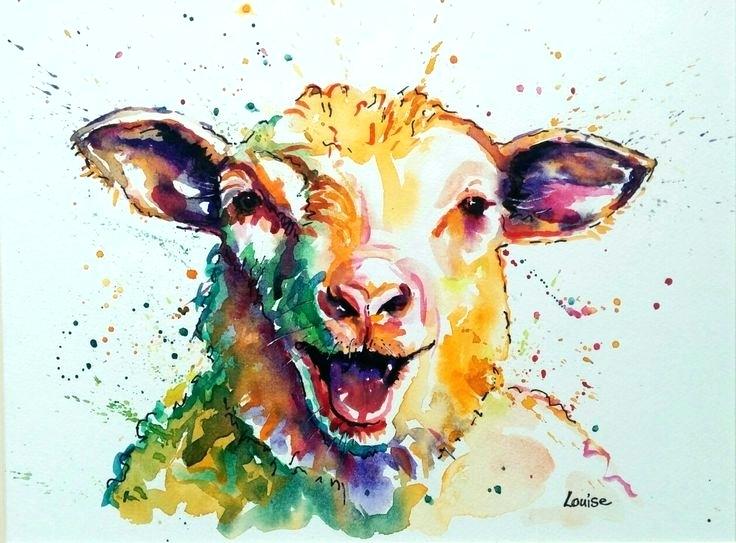 736x543 Water Color Animals Happy Sheep Watercolor Animal Nursery Print