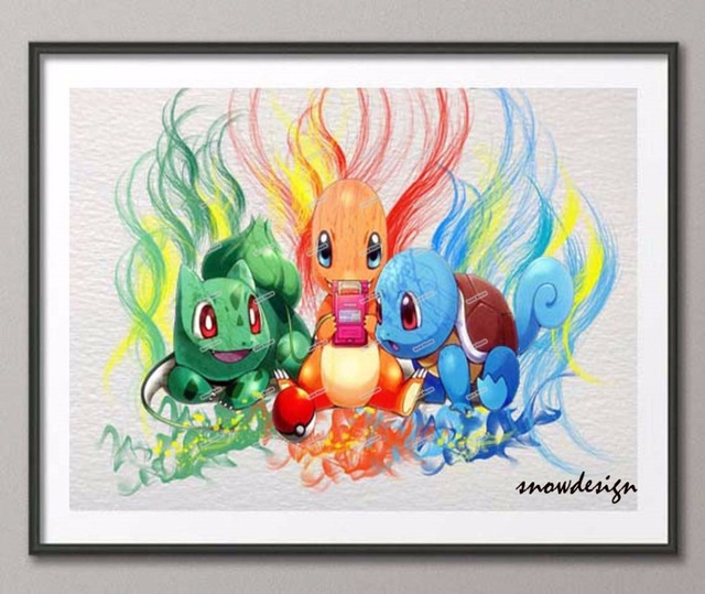 640x539 Original Squirtle Bulbasaur Charmander Pokemon Watercolor Wall Art