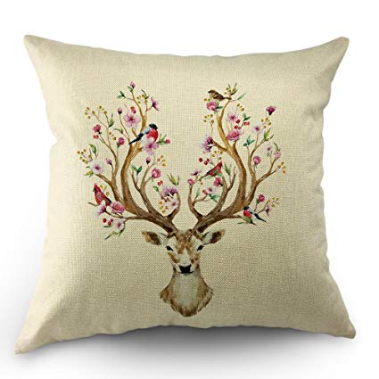 425x425 Moslion Flower Deer Pillow Cases By Watercolor Deer