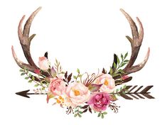 235x176 Watercolor Antlers Flowers Print Printable Antlers Wall Art