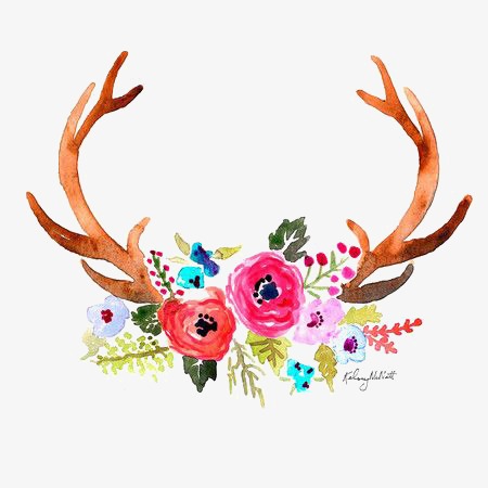 450x450 Antlers And Flowers, Flowers, Watercolor, Antlers Png Image And
