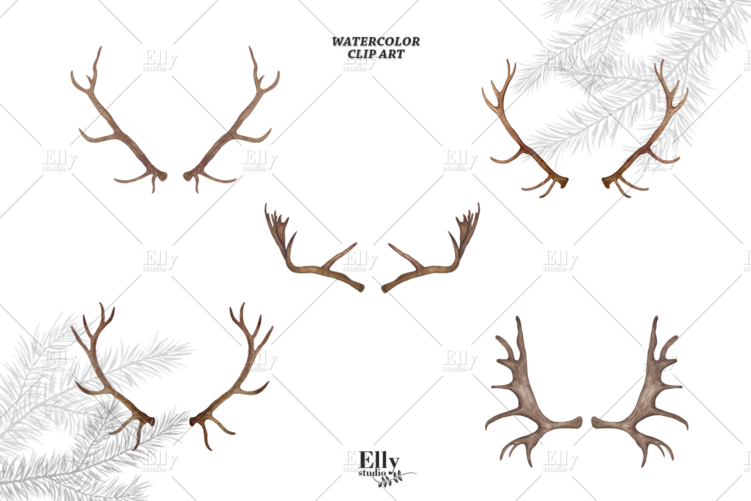 1500x1000 Christmas Antlers Watercolor Clipart