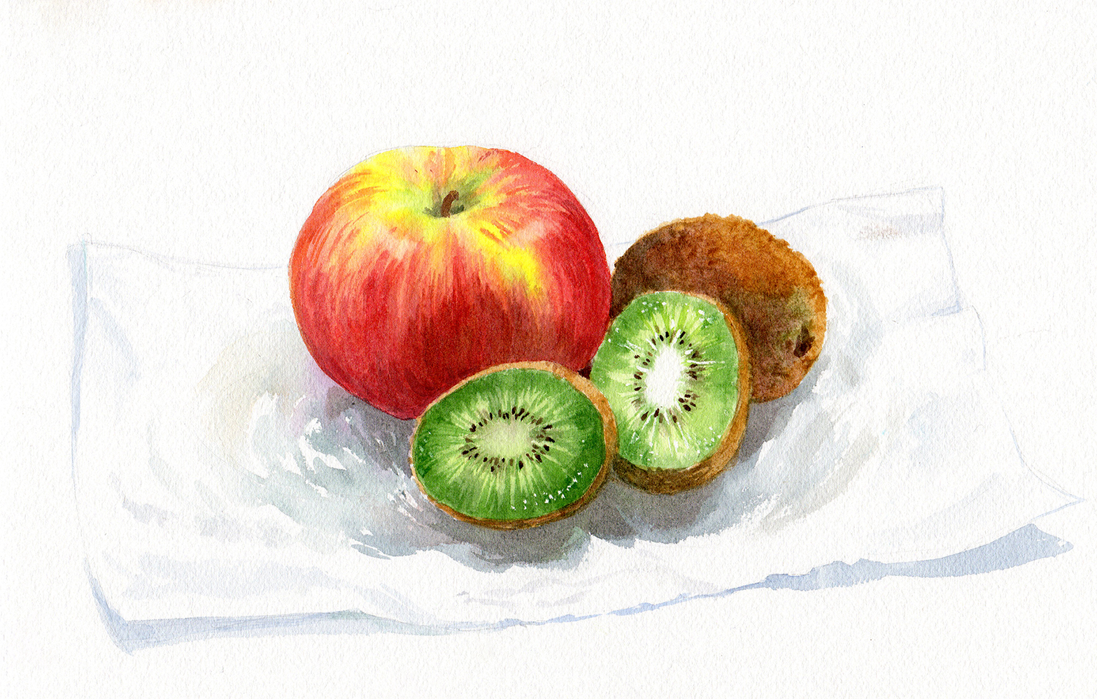 1568x1000 Painting A Watercolor Still Life An Apple And Kiwis