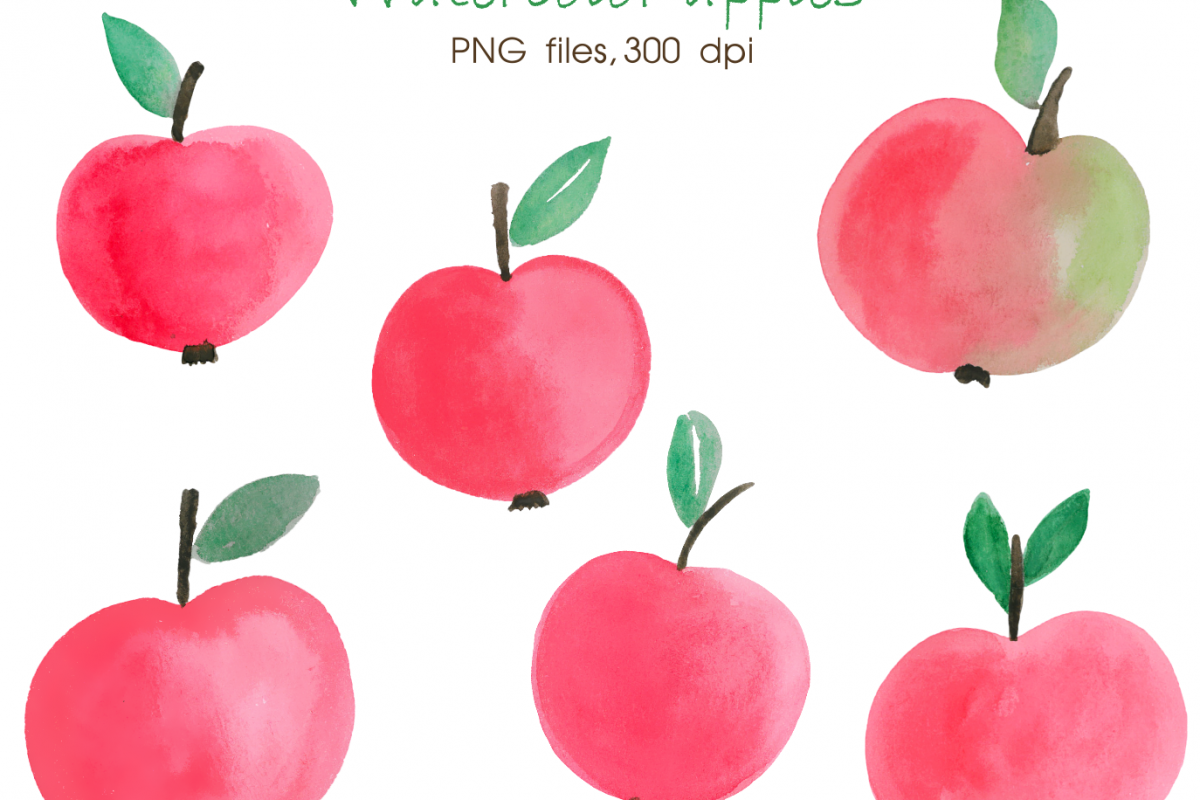 1200x800 Watercolor Apple Digital Watercolour Hand Painted Clipart