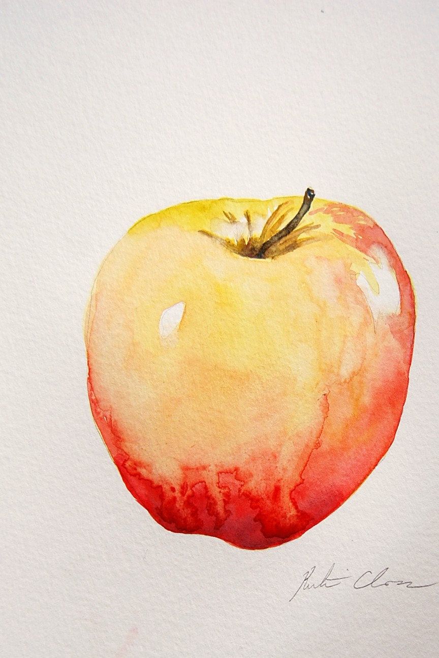 864x1293 Watercolor Painting, Apple Still Life, Original, Small Painting, 6