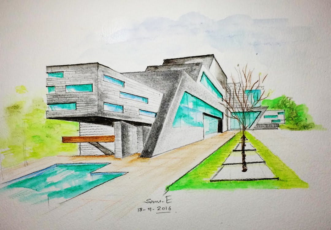 1080x750 Watercolor Pencil Art One Point Perspective Drawing
