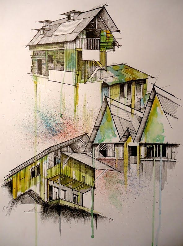 591x794 Architectural Render Hand Drawn House With Watercolor Arch