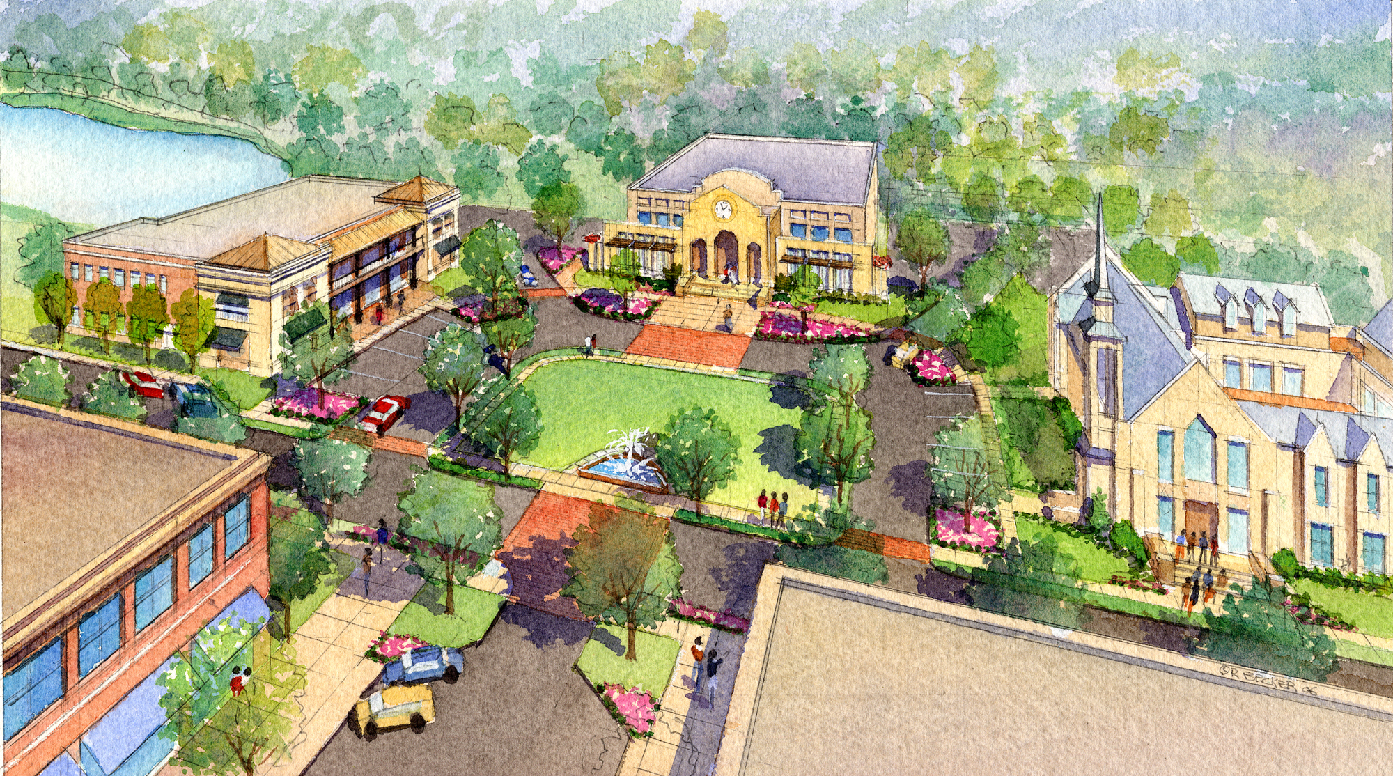 2000x1114 Watercolor Aerial Architectural Renderings