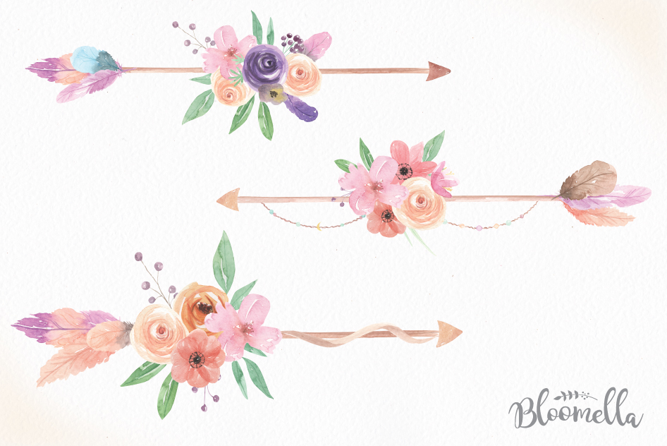 946x632 Floral Arrows Watercolor Boho Flower Arrow Feathers Pink Spring