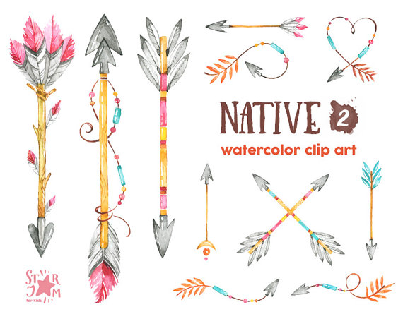 570x452 Native 2. Arrows. Watercolor Clipart, Indian, Feathers, American
