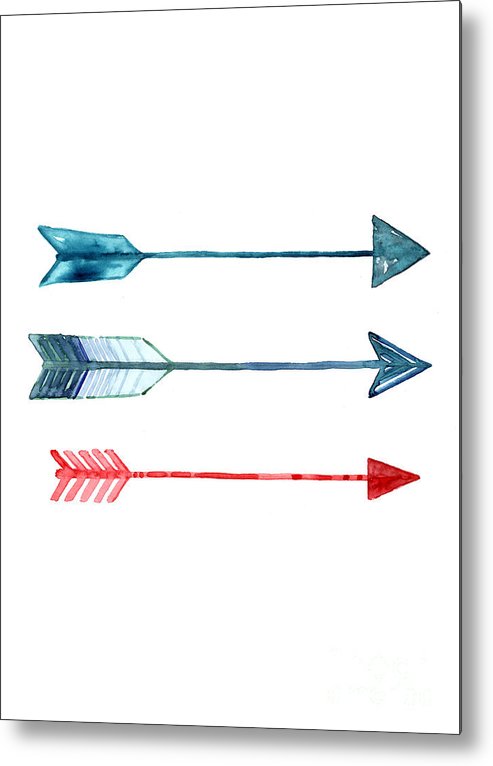 493x766 Watercolor Arrow Minimalist Painting Metal Print By Joanna Szmerdt