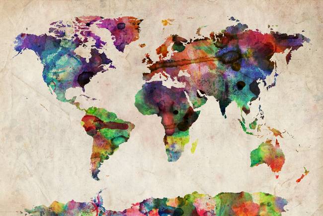 650x434 World Map Urban Watercolor By Michael Tompsett