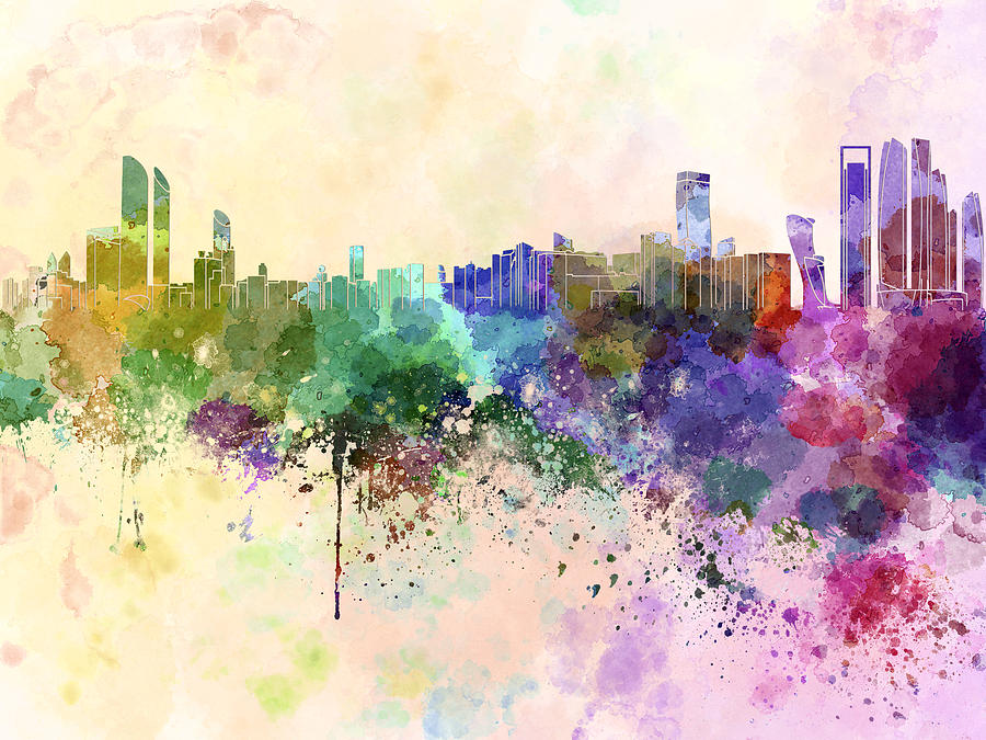 900x675 Abu Dhabi Skyline In Watercolor Background Digital Art By Pablo Romero