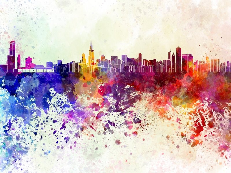 800x600 Chicago Skyline In Watercolor Background Stock Photo Colourbox