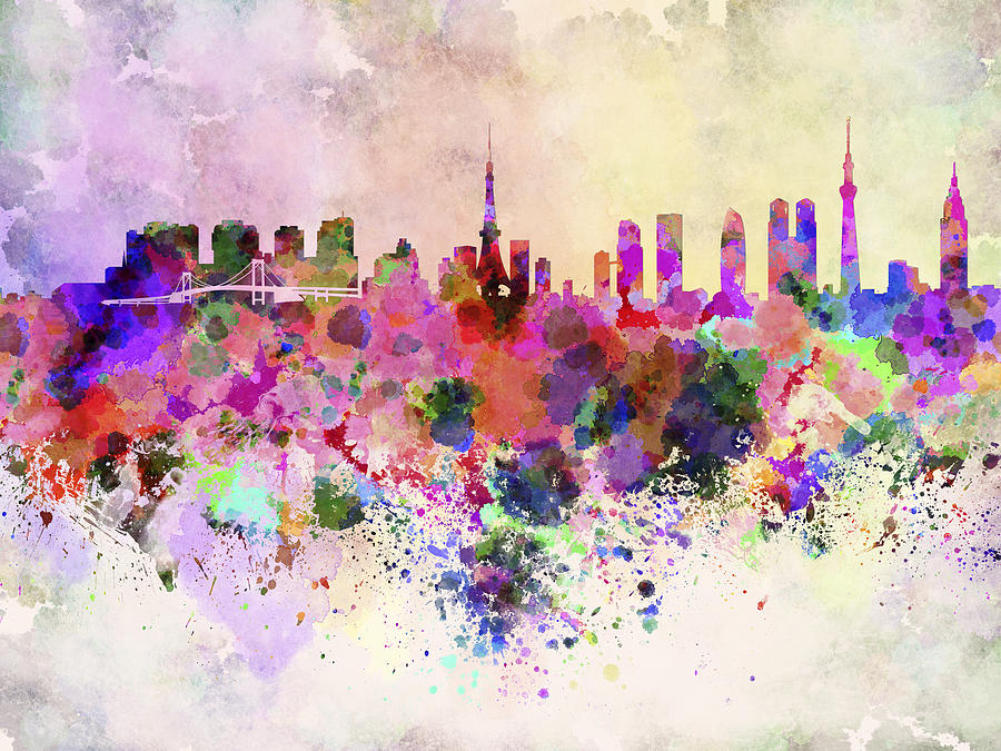 900x675 Tokyo Skyline In Watercolor Background Digital Art By Pablo Romero