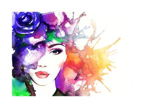473x355 Woman Portrait .abstract Watercolor .fashion Background Posters By